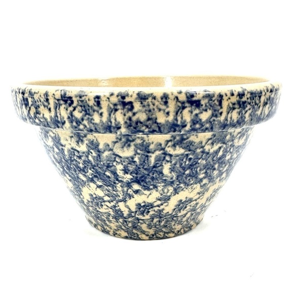VTG Robinson Ransbottom Pottery Spongeware Mixing Bowl 8" 2 Quart Roseville USA - Picture 1 of 7